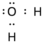 Lewis structure of a water molecule.